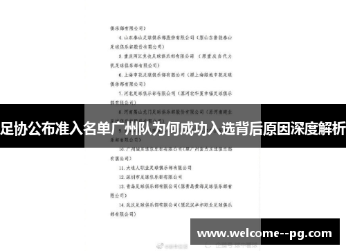 足协公布准入名单广州队为何成功入选背后原因深度解析
